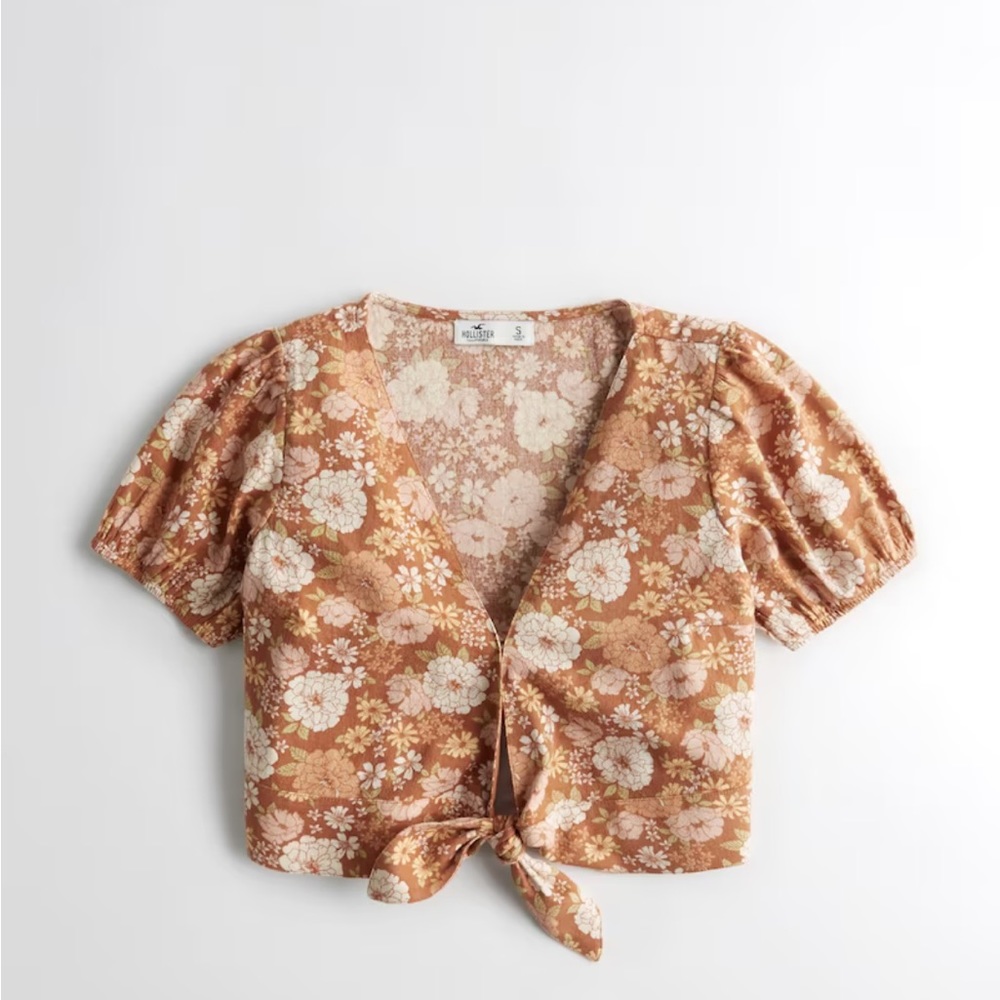 NWOT Hollister Crop Tie-Front Linen Shirt